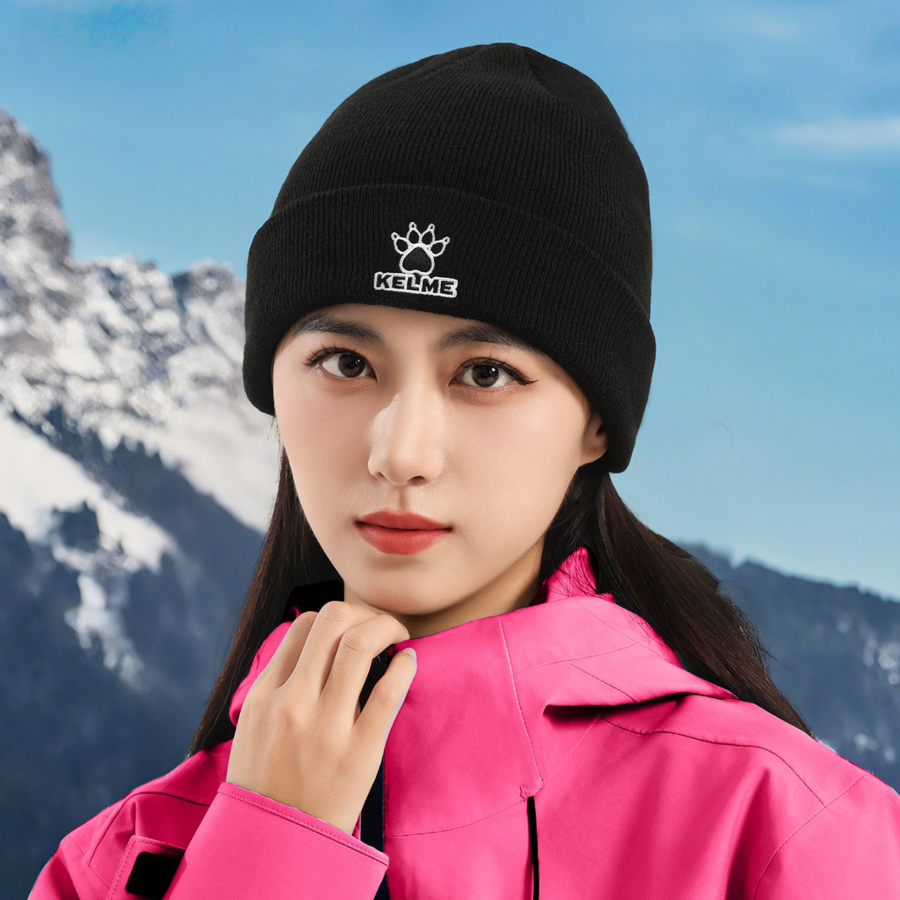 12602593.卡尔美KELME帽子女士冬季时尚休闲保暖针织帽户外运动显脸小跑步帽男士
