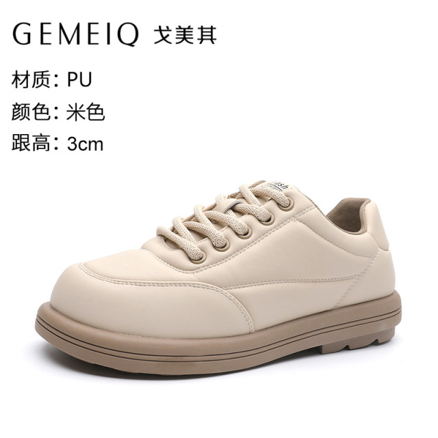 12632079.戈美其春秋平底休闲圆头单鞋中口系带鞋学院风女鞋面包鞋潮鞋