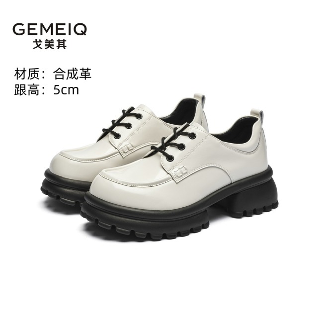 12649526.戈美其乐福鞋女春季新款百搭英伦时尚单鞋厚底增高女鞋气质小皮鞋