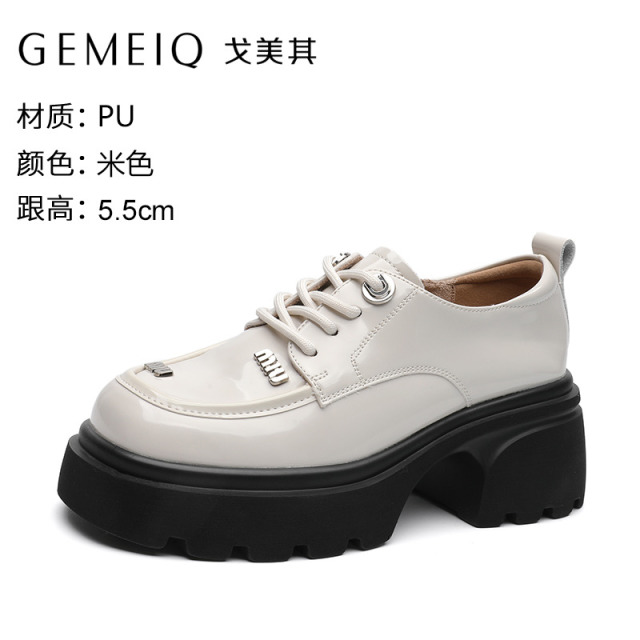 12649428.戈美其玛丽珍鞋女春季新款网红超火小个子松糕底小皮鞋乐福鞋