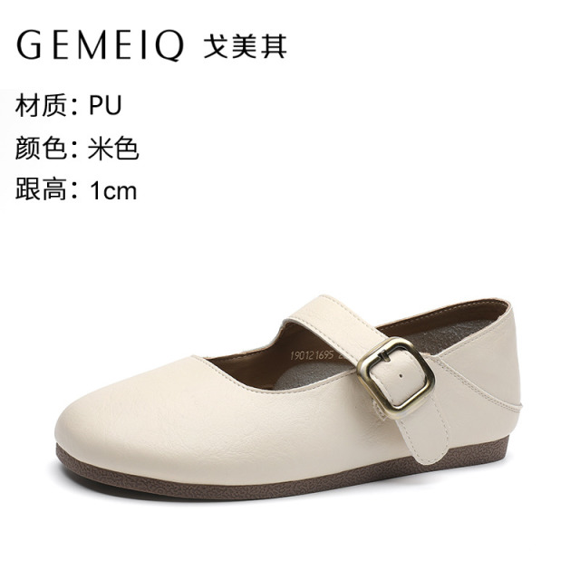 12649437.戈美其平底软皮女鞋春秋新款软底舒适妈妈鞋简约大气百搭奶奶单鞋
