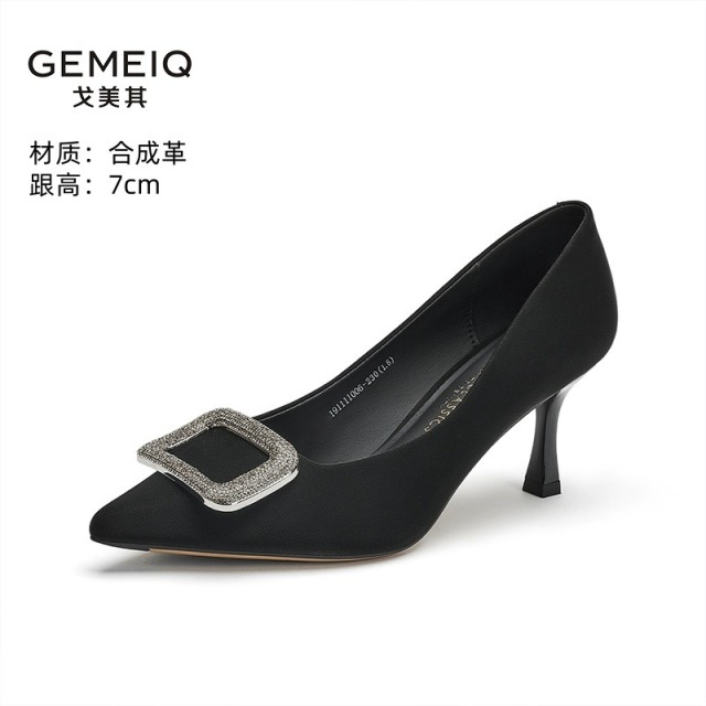 12649645.戈美其法式春季时尚单鞋浅口尖头高跟鞋新款气质方扣婚鞋水钻女鞋