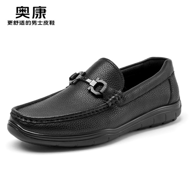 12436735.奥康男鞋秋季新款真皮商务休闲皮鞋男款软底透气一脚蹬乐福鞋