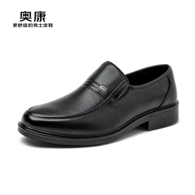 12436792.奥康男鞋秋季新款真皮商务休闲皮鞋牛皮单鞋平底圆头男士软底爸爸鞋
