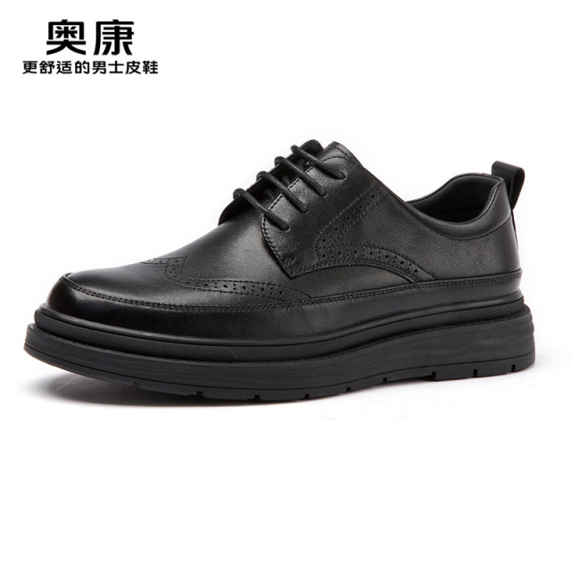 12436749.奥康男鞋秋季新款男士透气商务正装皮鞋男款布洛克厚底增高结婚新郎鞋子
