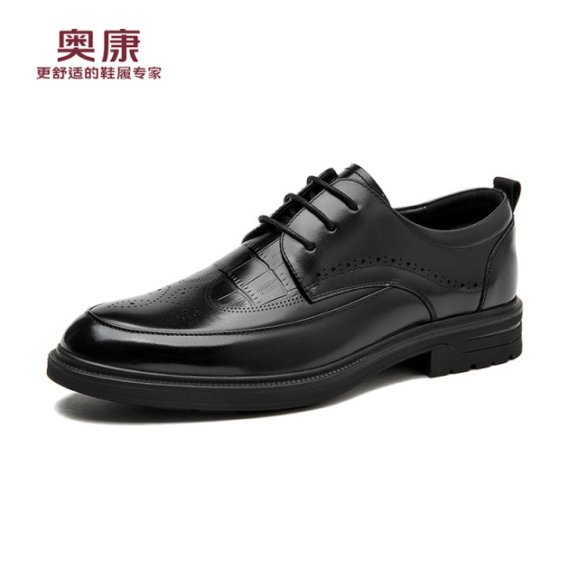 12437270.奥康男鞋秋季新款经典商务真皮气质皮鞋男士百搭时尚雕花布洛克鞋