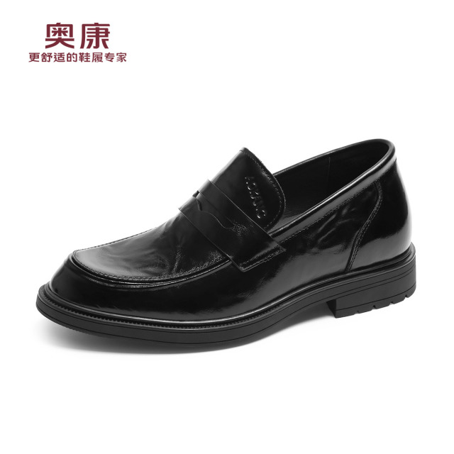 12435918.奥康男鞋春秋新款男士真皮商务休闲皮鞋增高6cm舒适透气套脚百搭内增高乐福鞋