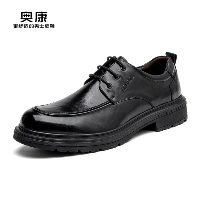 12436698.奥康男鞋秋季新款商务休闲皮鞋男款真皮正装舒适黑色男士单鞋