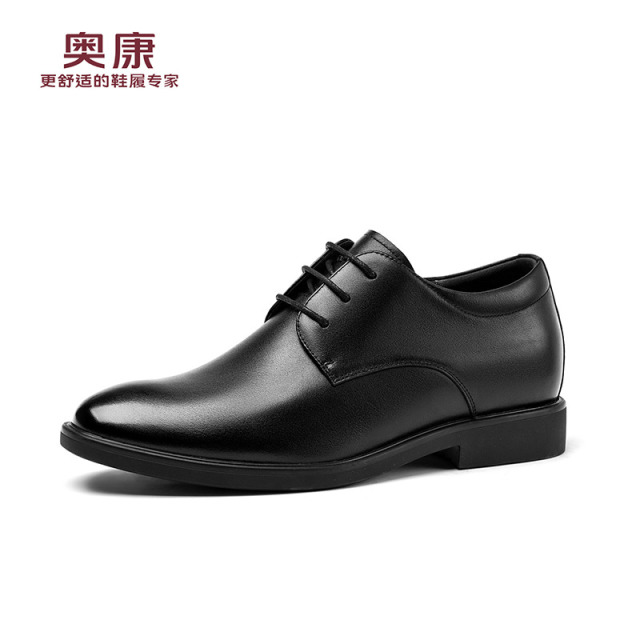 12435938.奥康男鞋春秋新款增高6cm商务正装皮鞋男真皮款软底内增高男士德比鞋
