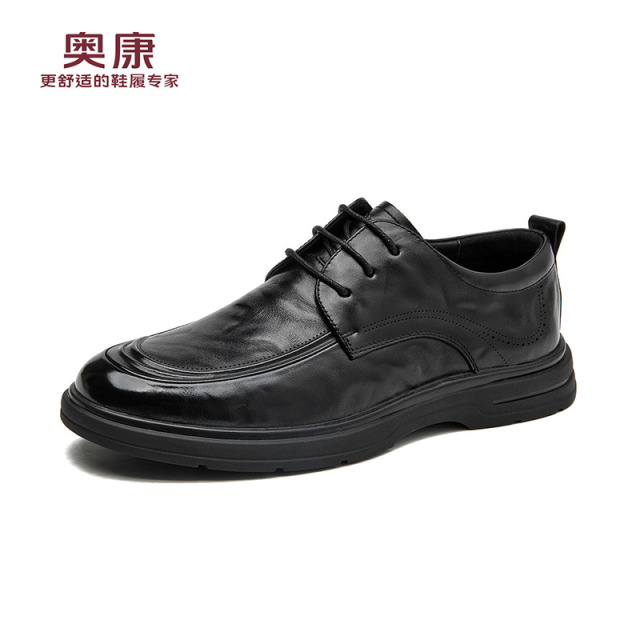 12437297.奥康男鞋秋季新款男士皮鞋休闲通勤单鞋系带牛皮真皮软底爸爸男鞋