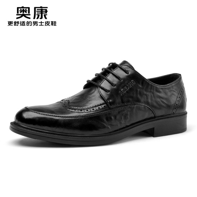 12436720.奥康男鞋秋季新款真皮商务休闲皮鞋男款手抓纹男士布洛克皮鞋
