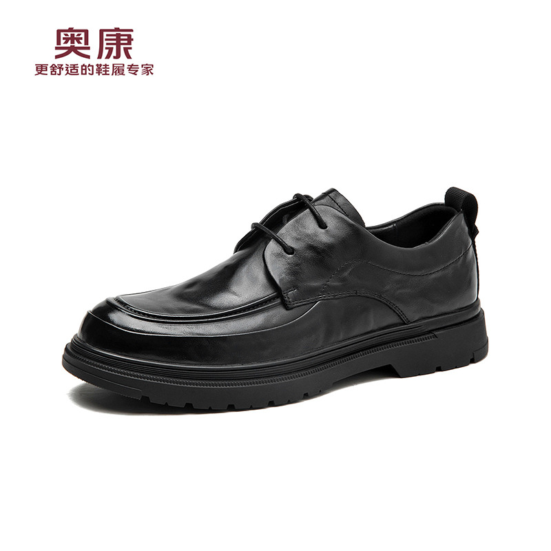 12437314.奥康男鞋秋季新款商务休闲皮鞋男士平底系带新郎鞋子真皮软底爸爸鞋