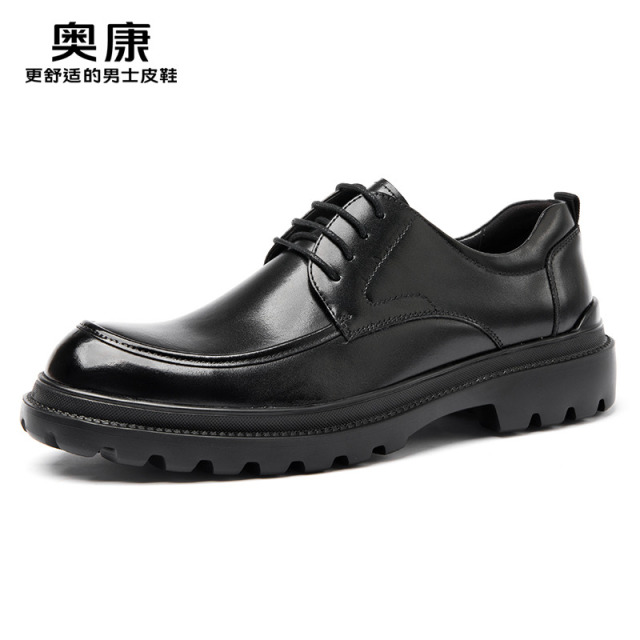 12436678.奥康男鞋秋季新款真皮商务休闲皮鞋男款厚底增高透气男士品质感英伦鞋子