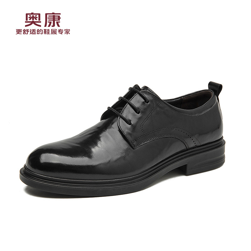12437354.奥康男鞋秋季新款真皮商务正装皮鞋英伦风时尚百搭舒适软底系带单鞋