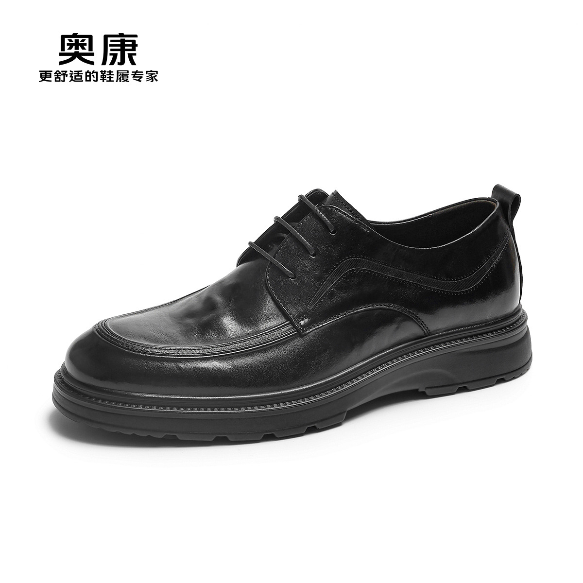 12442570.奥康男鞋秋季新款真皮商务正装皮鞋透气舒适软底时尚休闲德比鞋