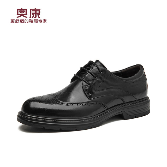 12442271.奥康男鞋秋季新款真皮雕花布洛克商务正装皮鞋高端结婚新郎鞋