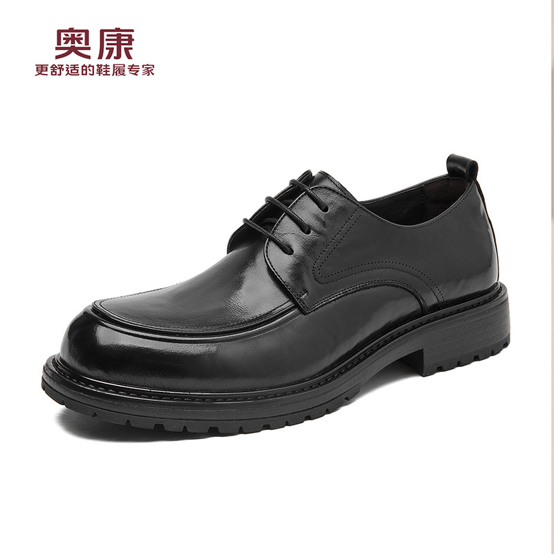 12442018.奥康男鞋秋季新款真皮商务正装皮鞋厚底系带舒适透气结婚新郎鞋