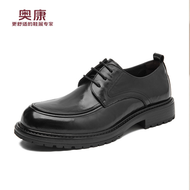 12442018.奥康男鞋秋季新款真皮商务正装皮鞋厚底系带舒适透气结婚新郎鞋