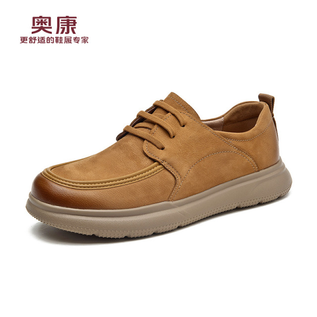 12442385.奥康男鞋秋季新款复古百搭厚底休闲鞋真皮舒适时尚通勤工装鞋