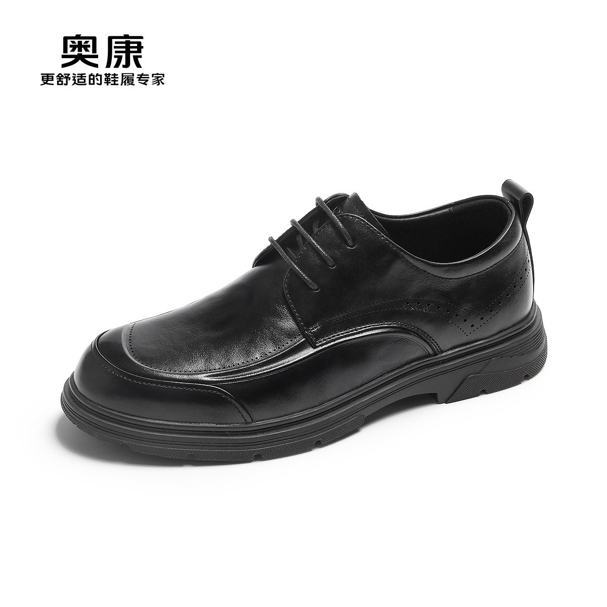 12445788.奥康男鞋秋季新款真皮商务休闲皮鞋软底英伦德比鞋结婚新郎鞋
