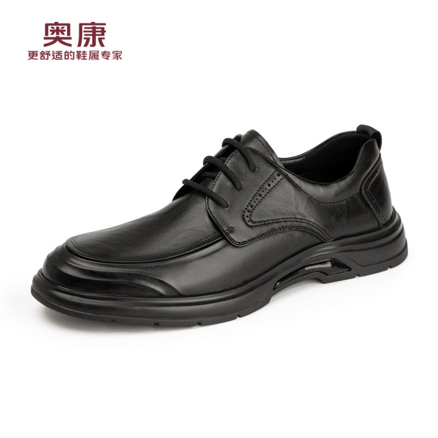12448106.奥康男鞋秋季新款商务休闲鞋系带真皮爸爸皮鞋软底舒适办公通勤鞋