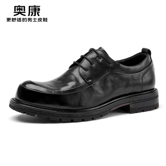 12448189.奥康男鞋秋季新款真皮商务正装皮鞋男款透气时尚厚底耐磨男士单鞋