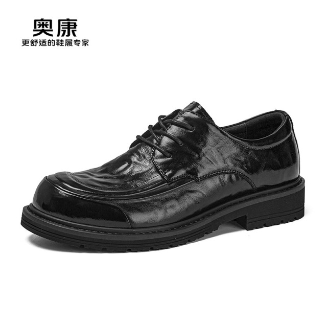 12448857.奥康男鞋秋季新款真皮手抓纹商务休闲皮鞋厚底舒适百搭通勤鞋