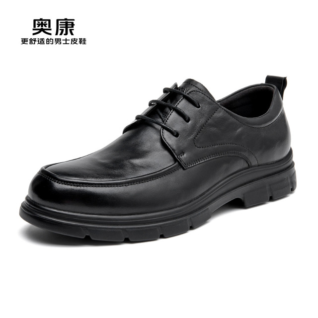 12447978.奥康男鞋秋季新款商务休闲皮鞋男款真皮透气舒适手抓纹时尚单鞋