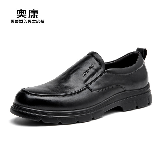12447903.奥康男鞋秋季新款休闲商务皮鞋真皮软底爸爸鞋套脚舒适单鞋男