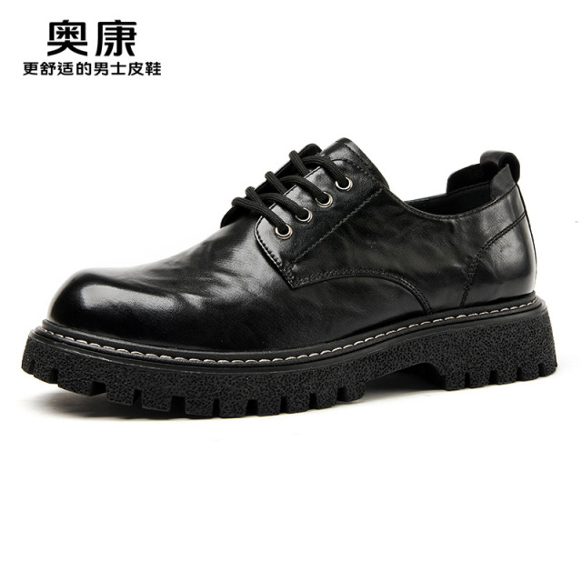 12448251.奥康男鞋秋季新款商务正装皮鞋男款真皮透气休闲厚底男士英伦风单鞋