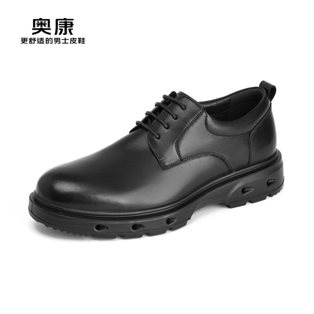12449187.奥康男鞋秋季新款真皮商务休闲皮鞋透气百搭厚底防滑中老年爸爸鞋