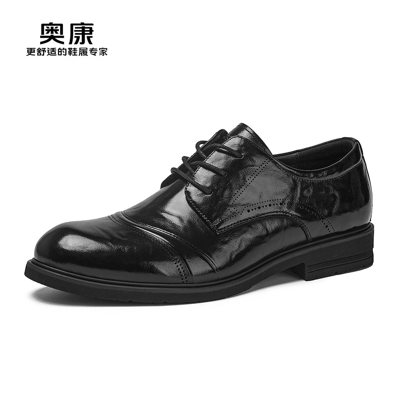 12448683.奥康男鞋秋季新款通勤商务正装皮鞋真皮舒适三接头增高结婚新郎鞋