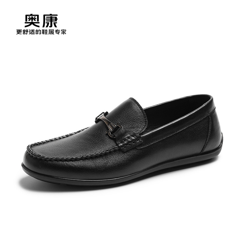 12450549.奥康男鞋秋季新款时尚透气一脚蹬豆豆鞋真皮舒适男士休闲乐福鞋