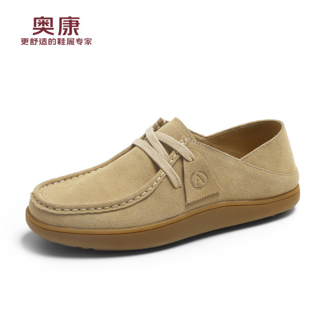 12452096.奥康男鞋秋季新款休闲皮鞋男士轻便舒适一脚蹬乐福鞋复古袋鼠鞋