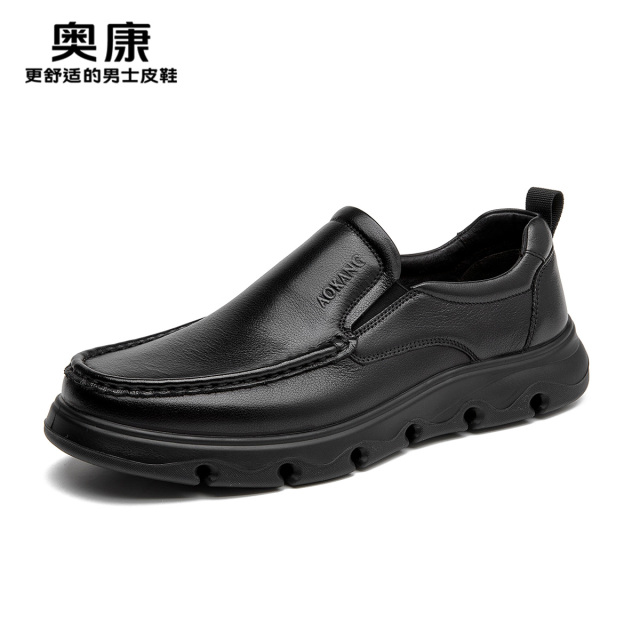12451817.奥康男鞋秋季新款真皮商务休闲皮鞋软底套脚厚底舒适爸爸鞋