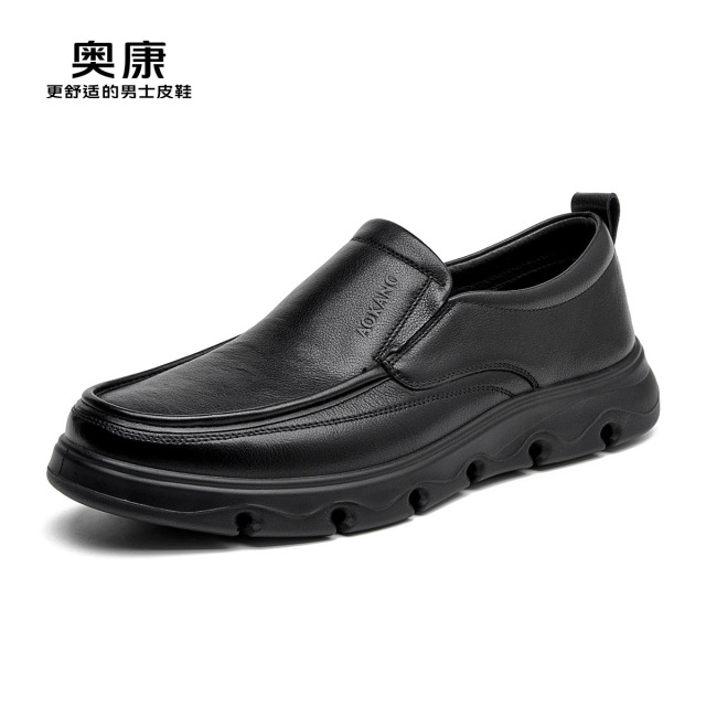 12451275.奥康男鞋秋季新款休闲皮鞋真皮软底商务鞋百搭套脚舒适爸爸鞋
