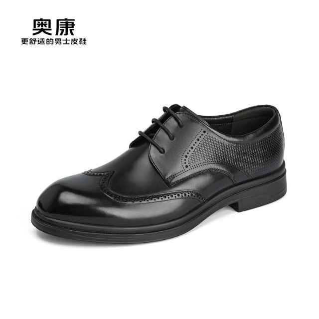12450787.奥康男鞋秋季新款高端商务皮鞋男士真皮雕花布洛克时尚百搭结婚新郎鞋