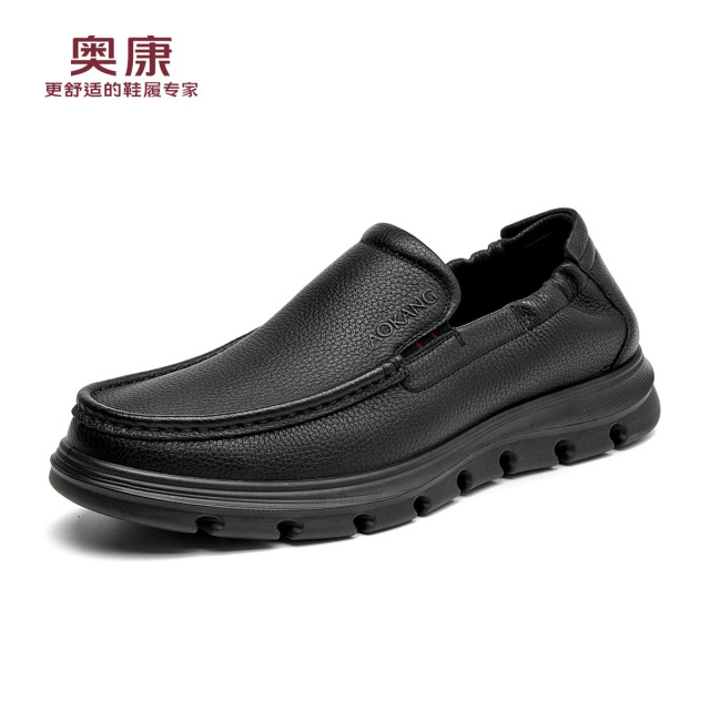 12450821.奥康男鞋秋季新款舒适羊皮平底套脚爸爸鞋中老年百搭休闲皮鞋男