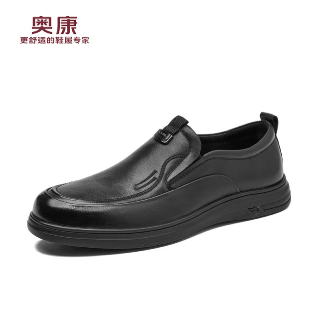 12454406.奥康男鞋秋季新款商务休闲皮鞋真皮舒适一脚蹬套脚中老年爸爸皮鞋