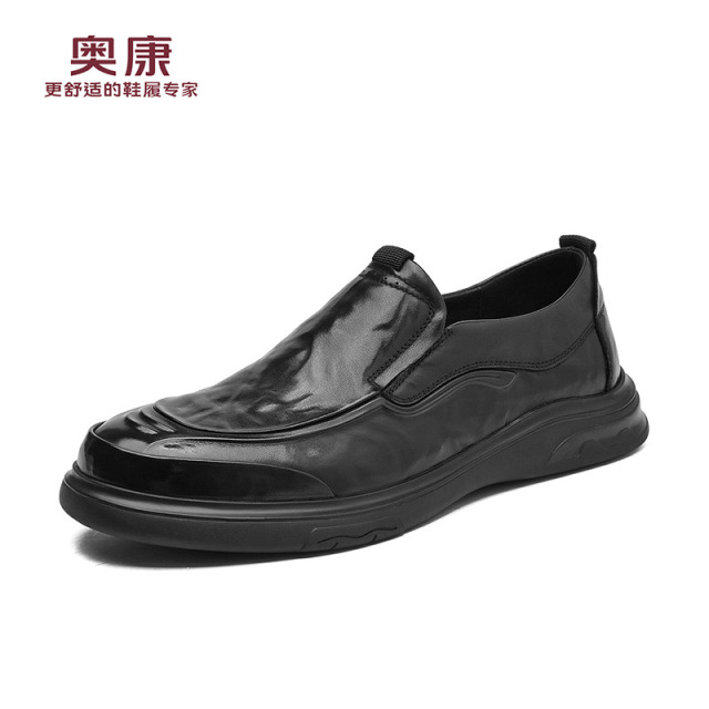12454237.奥康男鞋秋季新款男士商务休闲皮鞋百搭套脚真皮中老年爸爸鞋