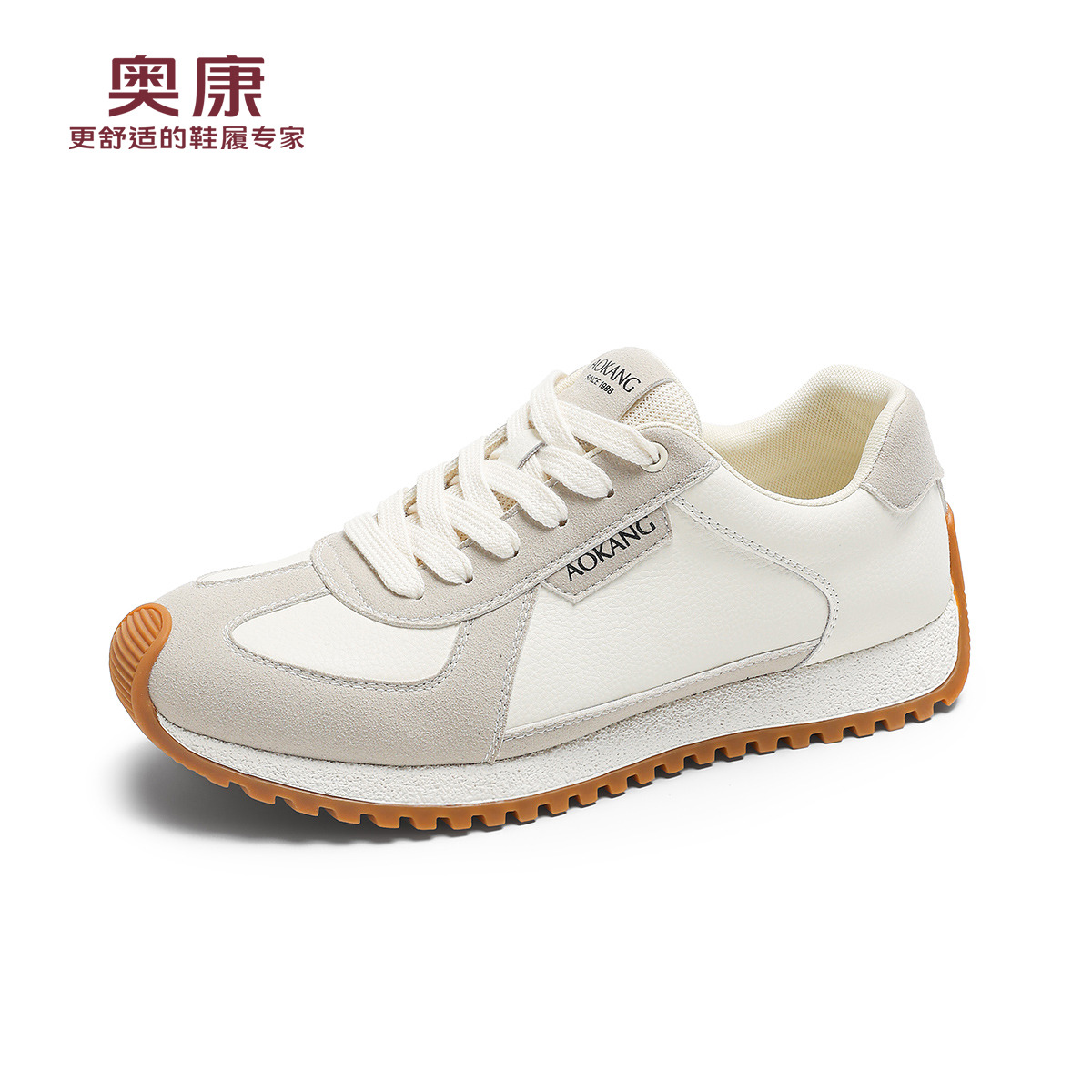 12460109.奥康男鞋秋季新款真皮运动鞋透气百搭时尚休闲皮鞋厚底舒适男单鞋
