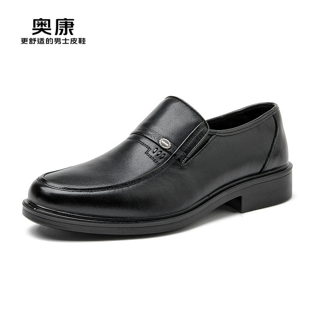 12459648.奥康男鞋秋季新款真皮软底透气商务休闲皮鞋男百搭中年套脚爸爸鞋