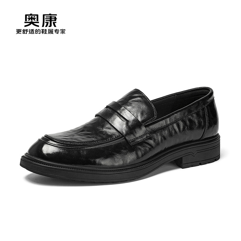 12459597.奥康男鞋秋季新款真皮男士皮鞋商务休闲百搭英伦套脚轻便时尚商务鞋
