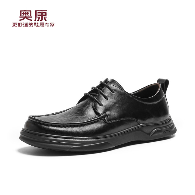 12458856.奥康男鞋秋季新款真皮透气男士休闲皮鞋圆头厚底百搭舒适男皮鞋