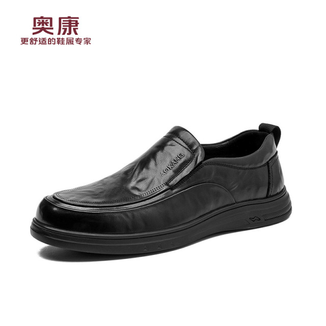 12458601.奥康男鞋秋季新款商务皮鞋真皮软底舒适爸爸鞋套脚百搭休闲皮鞋