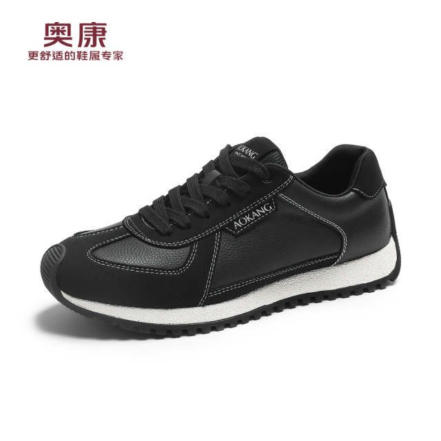 12460109.奥康男鞋秋季新款真皮运动鞋透气百搭时尚休闲皮鞋厚底舒适男单鞋