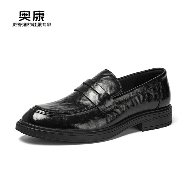 12459597.奥康男鞋秋季新款真皮男士皮鞋商务休闲百搭英伦套脚轻便时尚商务鞋