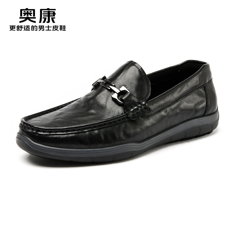 12460045.奥康男鞋秋季新款真皮商务皮鞋男款休闲乐福鞋男士通勤豆豆鞋