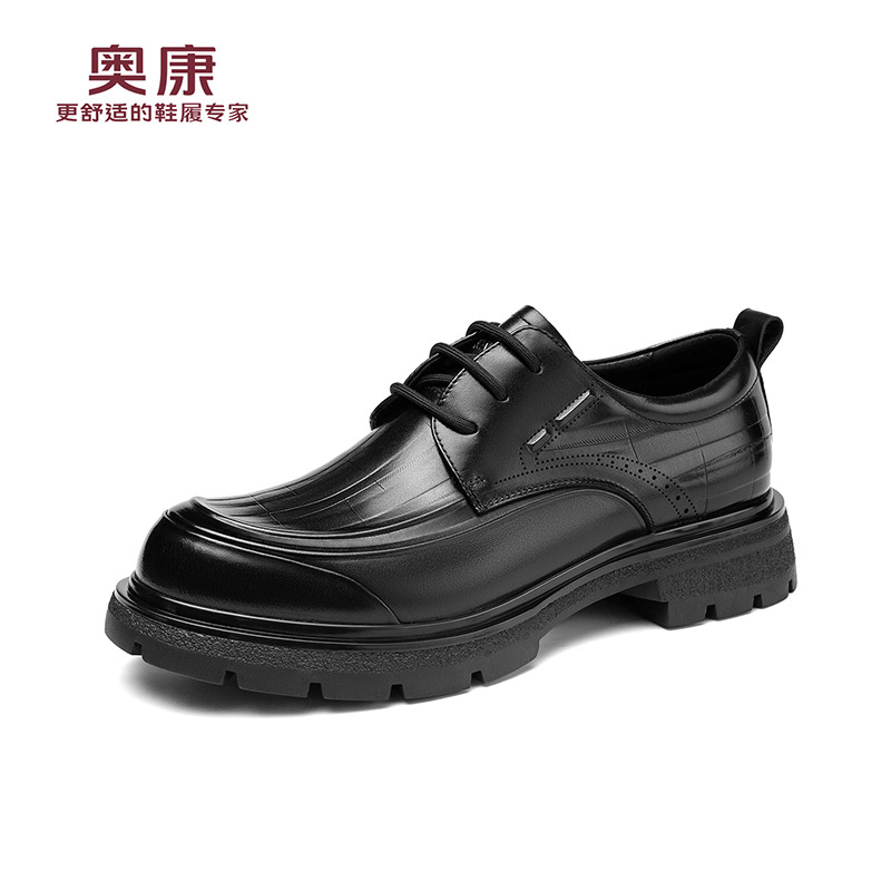12705317.奥康皮鞋秋季新款真皮透气英伦复古商务休闲男士皮鞋增高厚底结婚
