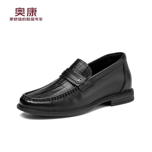 12704123.奥康男鞋秋季新款真皮增高6.5cm一脚蹬套脚鞋软底皮鞋